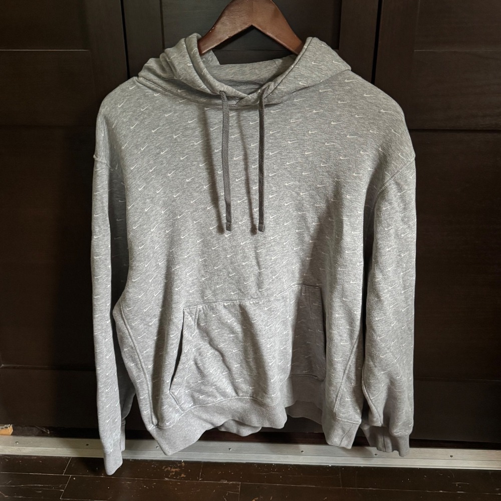 Nike Womens Gray All Over Swoosh Print Pullover Hoodie Size L